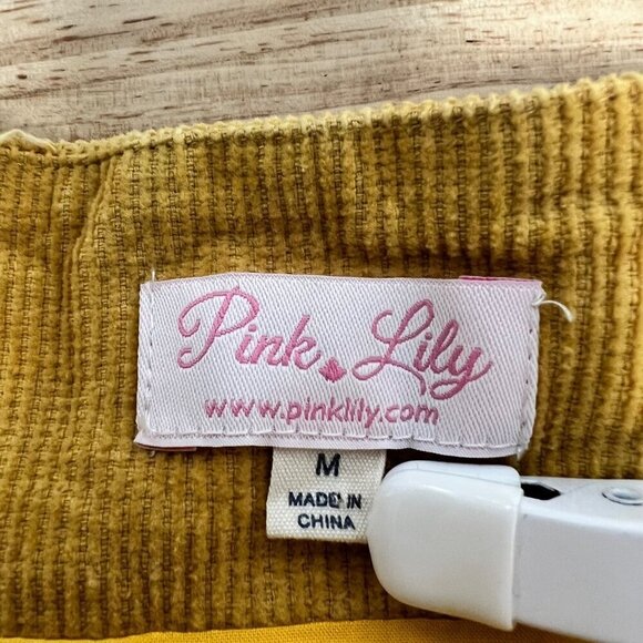Pink Lily Corduroy Paperbag Mini Skirt Mustard Size Medium Belted - Picture 8 of 9